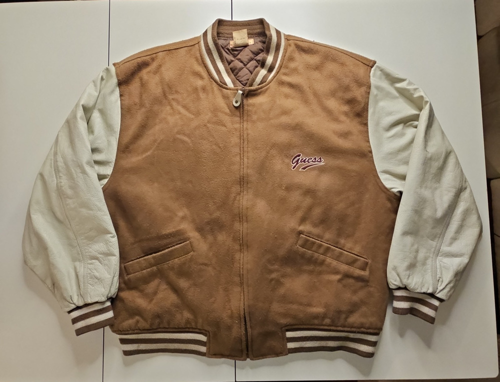 Vintage 1994 Guess Jeans XXL Wool Leather Varsity Jacket Embroidered Korea